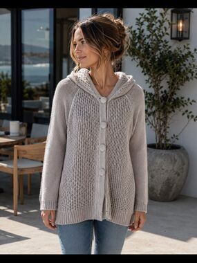Rebecca Taylor Mohair Wool Blend Knit Hooded Sequin Cardigan